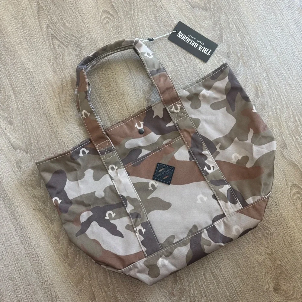 True Religion Dribble Camo Tote Bag Horseshoe Logo Canvas TR106324 New With Tags